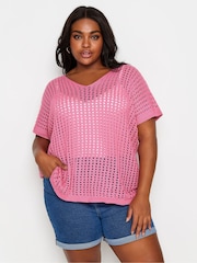 Pink YOURS Curve Pink Boxy Crochet Camisole - Image 1 of 5