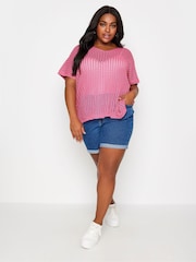 Pink YOURS Curve Pink Boxy Crochet Camisole - Image 2 of 5