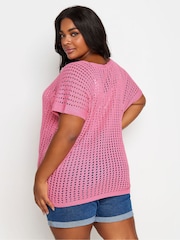 Pink YOURS Curve Pink Boxy Crochet Camisole - Image 3 of 5
