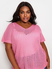 Pink YOURS Curve Pink Boxy Crochet Camisole - Image 4 of 5