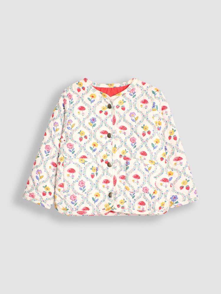 JoJo Maman Bébé Fuchsia Toadstool Floral Quilted Reversible Jacket - Image 2 of 6