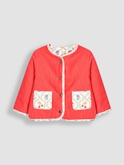 JoJo Maman Bébé Fuchsia Toadstool Floral Quilted Reversible Jacket - Image 4 of 6