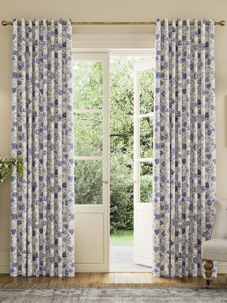 Joules Blue Indienne Floral Blackout Eyelet Eyelet Curtains - Image 1 of 2