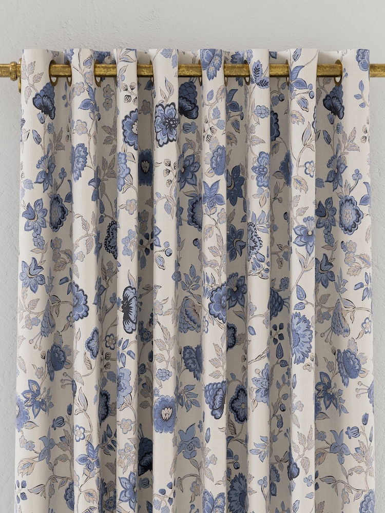 Joules Blue Indienne Floral Blackout Eyelet Eyelet Curtains - Image 2 of 2