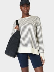 Sweaty Betty Lily White Stripe After Class Longline Sweatshirt - Image 1 of 7