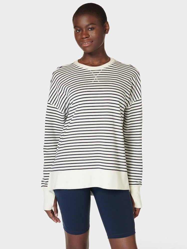 Sweaty Betty Lily White Stripe After Class Longline Sweatshirt - Image 2 of 7