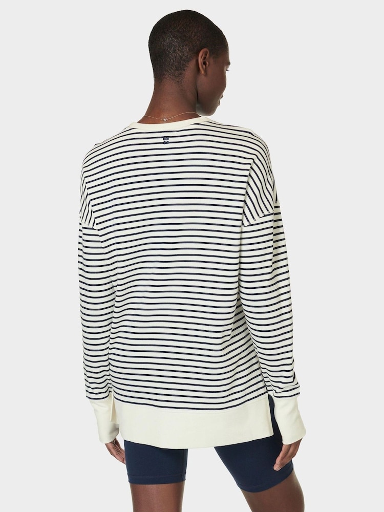 Sweaty Betty Lily White Stripe After Class Longline Sweatshirt - Image 3 of 7