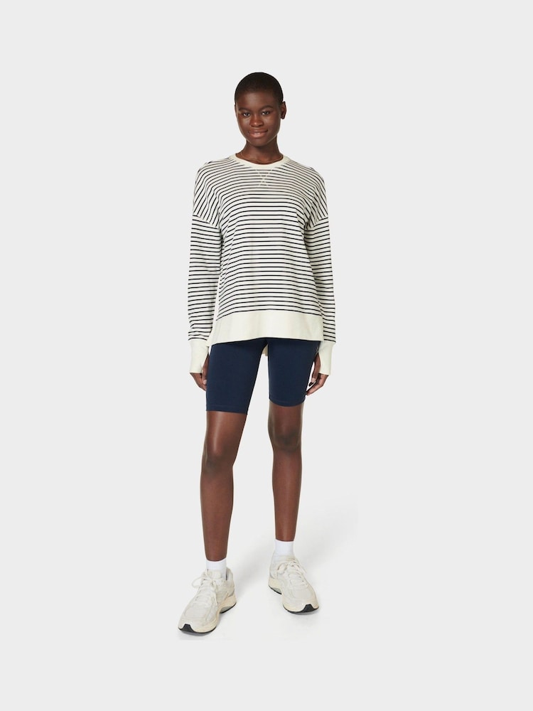 Sweaty Betty Lily White Stripe After Class Longline Sweatshirt - Image 4 of 7