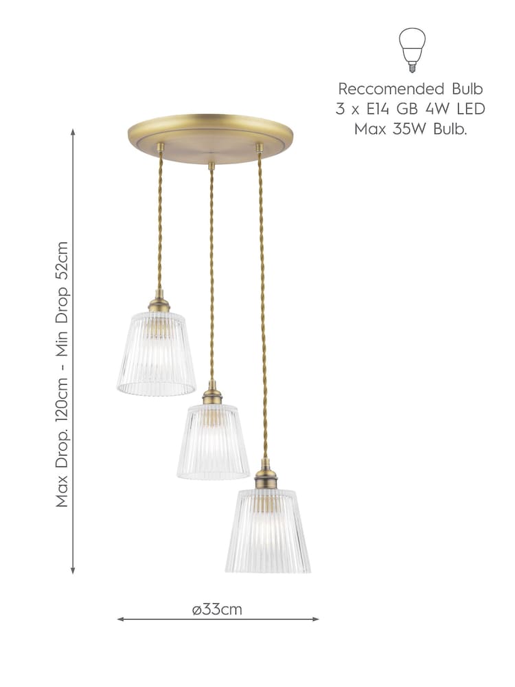 Laura Ashley Brass Callaghan 3 Light Cluster Pendant Ceiling Light - Image 6 of 6
