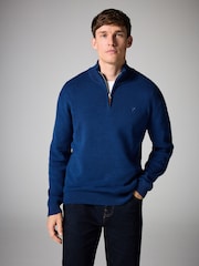 Cobalt Blue Stag Plain Regular Fit 100% Cotton Premium Quarter Zip Jumper - Image 2 of 8