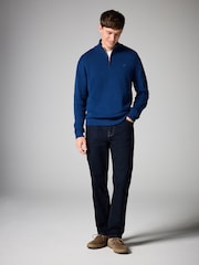 Cobalt Blue Stag Plain Regular Fit 100% Cotton Premium Quarter Zip Jumper - Image 4 of 8