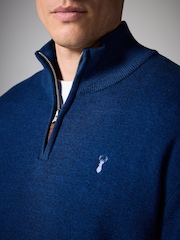 Cobalt Blue Stag Plain Regular Fit 100% Cotton Premium Quarter Zip Jumper - Image 5 of 8