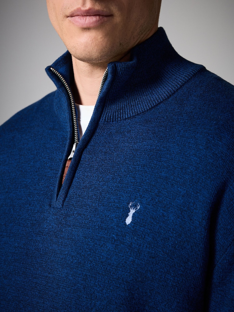 Cobalt Blue Stag Plain Regular Fit 100% Cotton Premium Quarter Zip Jumper - Image 5 of 8