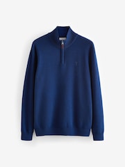 Cobalt Blue Stag Plain Regular Fit 100% Cotton Premium Quarter Zip Jumper - Image 6 of 8