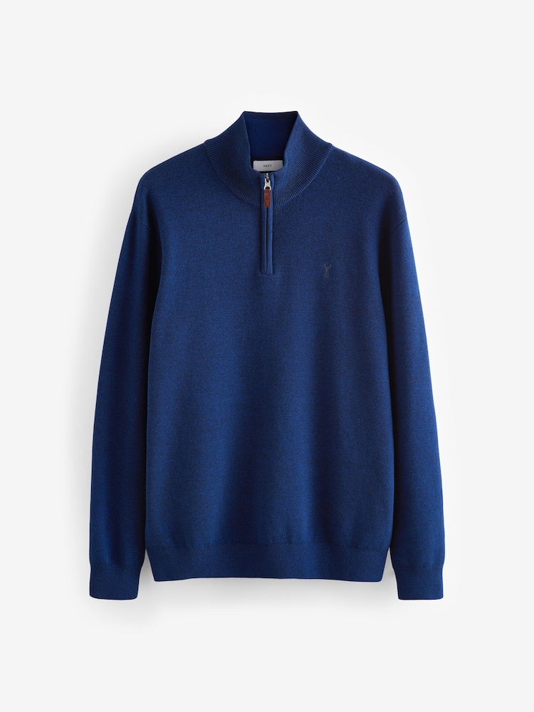 Cobalt Blue Stag Plain Regular Fit 100% Cotton Premium Quarter Zip Jumper - Image 6 of 8