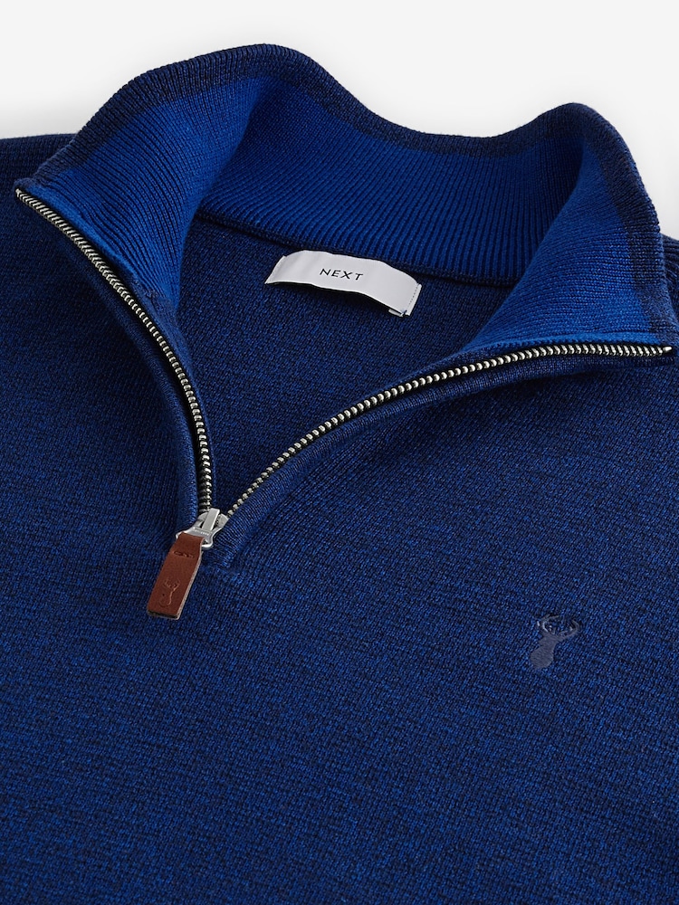 Cobalt Blue Stag Plain Regular Fit 100% Cotton Premium Quarter Zip Jumper - Image 7 of 8