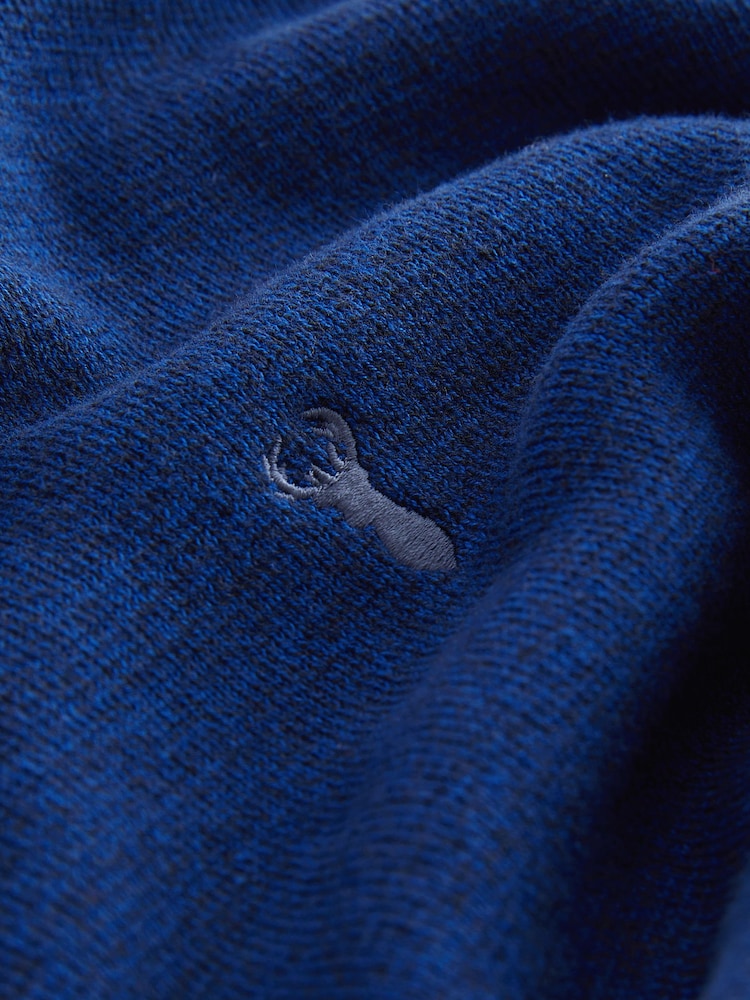 Cobalt Blue Stag Plain Regular Fit 100% Cotton Premium Quarter Zip Jumper - Image 8 of 8