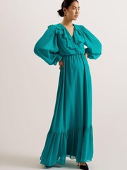 Ted Baker Green Keina Long Sleeve Maxi Dress With Ruffles - Image 1 of 6