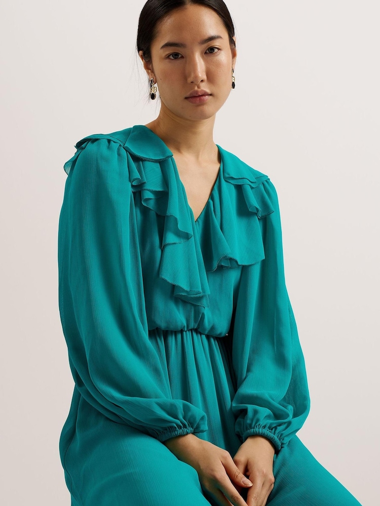 Ted Baker Green Keina Long Sleeve Maxi Dress With Ruffles - Image 2 of 6