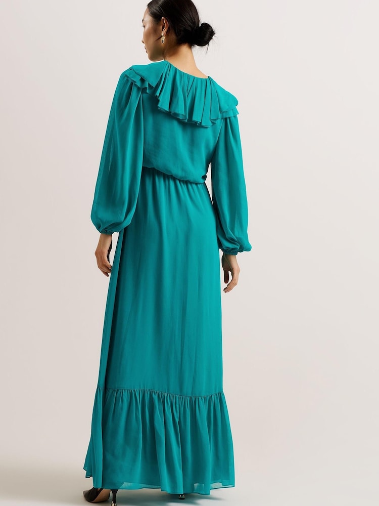 Ted Baker Green Keina Long Sleeve Maxi Dress With Ruffles - Image 3 of 6
