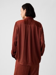 Gap Brown Pleated Satin Oversized Shirt - Image 2 of 4