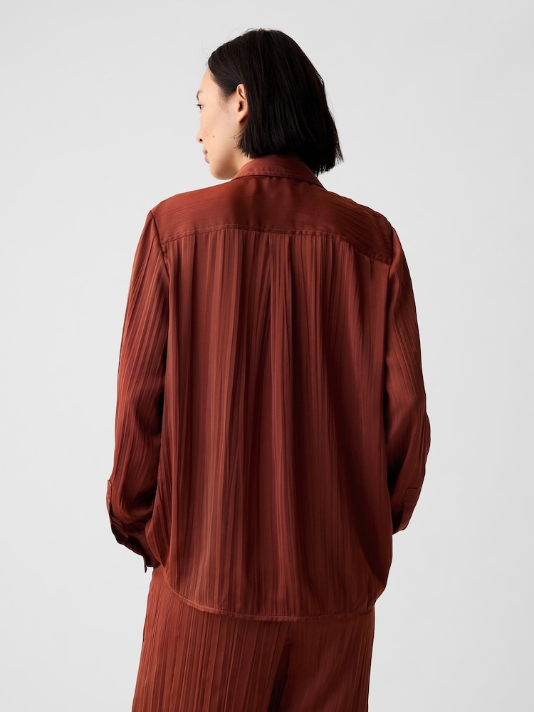 Gap Brown Pleated Satin Oversized Shirt - Image 2 of 4