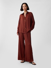 Gap Brown Pleated Satin Oversized Shirt - Image 3 of 4