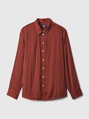 Gap Brown Pleated Satin Oversized Shirt - Image 4 of 4