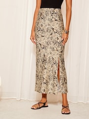 Friends Like These Brown Satin Bias Split Front Midi Skirt - Image 1 of 4