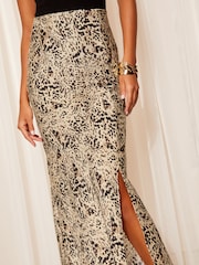 Friends Like These Brown Satin Bias Split Front Midi Skirt - Image 3 of 4
