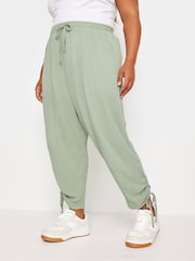 Yours Curve Green Crinkle Ruched Hem Cropped Trousers - Image 2 of 5