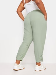 Yours Curve Green Crinkle Ruched Hem Cropped Trousers - Image 3 of 5