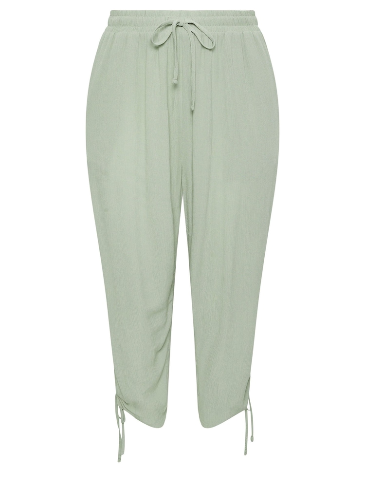 Yours Curve Green Crinkle Ruched Hem Cropped Trousers - Image 5 of 5