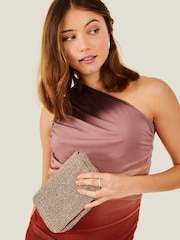 Accessorize Gold Fold Over Beaded Clutch Bag - Image 1 of 4