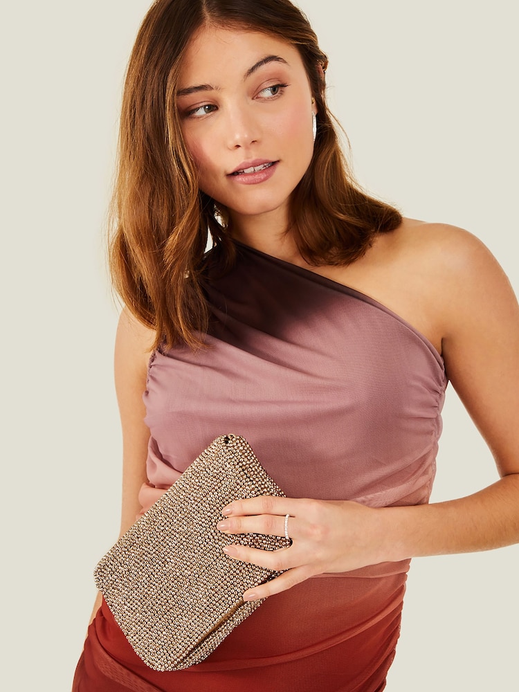 Accessorize Gold Fold Over Beaded Clutch Bag - Image 1 of 4 Accessorize Gold Fold Over Beaded Clutch Bag - Image 1 of 4