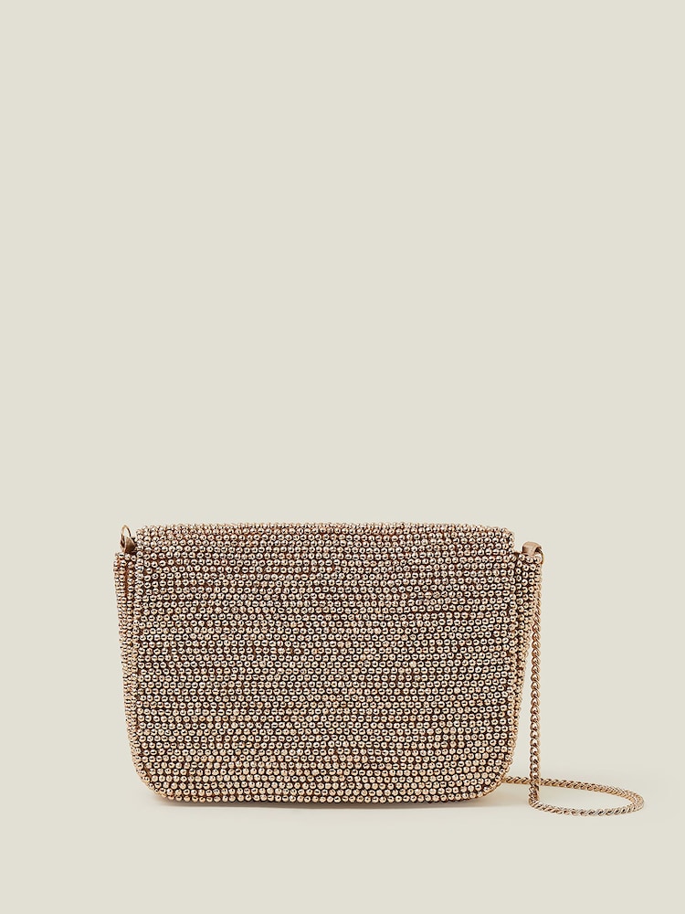 Accessorize Gold Fold Over Beaded Clutch Bag - Image 2 of 4
