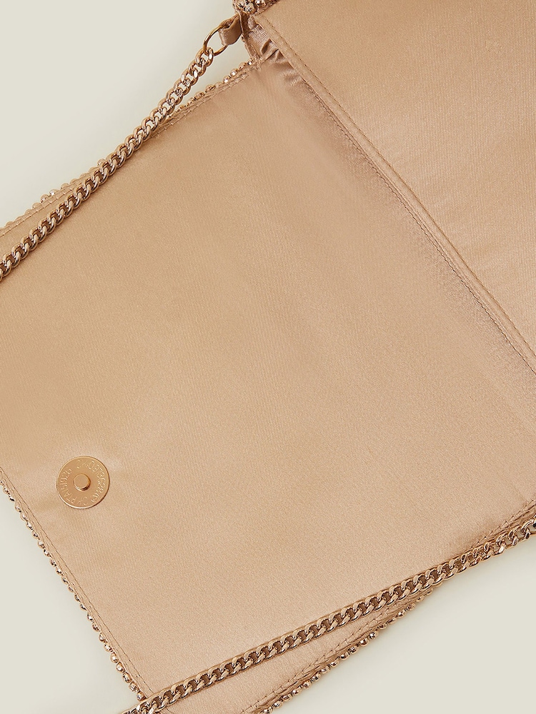 Accessorize Gold Fold Over Beaded Clutch Bag - Image 4 of 4