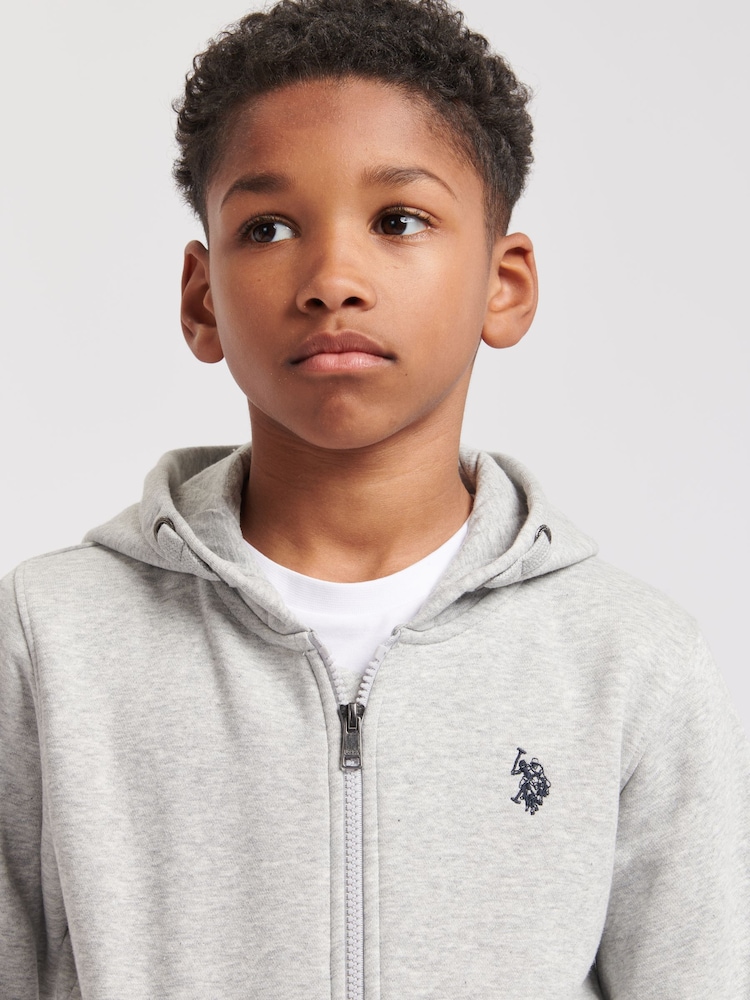 Grijs - U.S. Polo Assn. Boys 100% Cotton Double Horsemen Zip Hoodie - Image 3 of 5