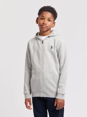 Серый - US Polo Assn. Толстовка на молнии из 100% хлопка для мальчиков - Изображение 5 из 5