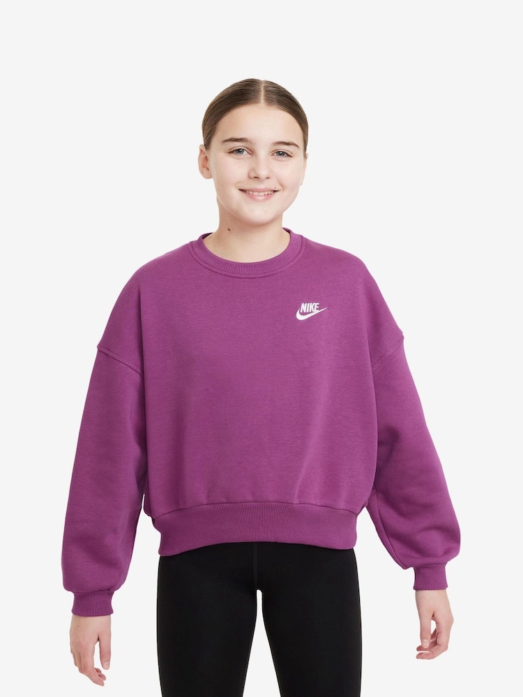 Nike Purple Fuschia Club Fleece Boxy Crewneck Sweatshirt - Image 1 of 3
