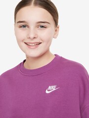 Nike Purple Fuschia Club Fleece Boxy Crewneck Sweatshirt - Image 3 of 3