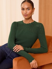 Love & Roses Green Petite Fine Gauge Stitch Detail Jumper - Image 1 of 4