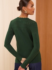 Love & Roses Green Petite Fine Gauge Stitch Detail Jumper - Image 4 of 4