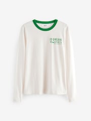 White/Green Essential Long Sleeve Crew Neck 100% Cotton T-Shirt - Image 5 of 7