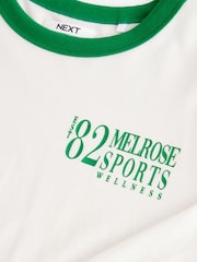 White/Green Essential Long Sleeve Crew Neck 100% Cotton T-Shirt - Image 6 of 7