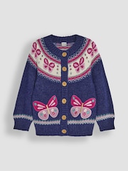 JoJo Maman Bébé Navy Blue Butterfly Knit Fairisle Pattern Cardigan - Image 1 of 3