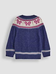JoJo Maman Bébé Navy Blue Butterfly Knit Fairisle Pattern Cardigan - Image 2 of 3