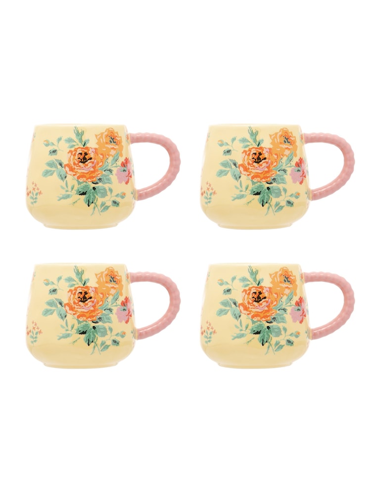 Cath Kidston Yellow Archive Twisted Handle Billie Mugs Set Of 4 - Image 2 of 4