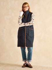 Joules Sutton Navy Blue Showerproof Longline Diamond Quilted Gilet - Image 1 of 9