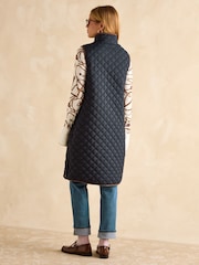 Joules Sutton Navy Blue Showerproof Longline Diamond Quilted Gilet - Image 2 of 9